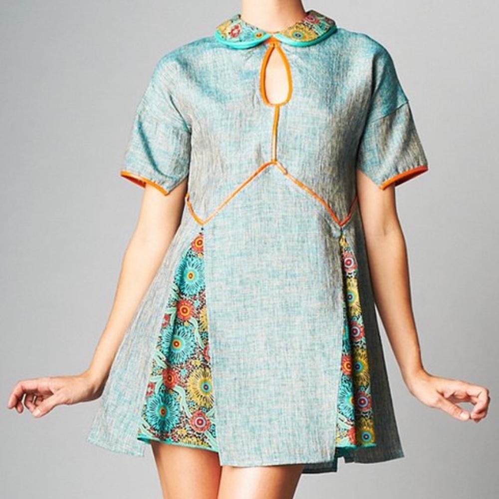 NWT NUVULA Teal & Orange Cutout Dress